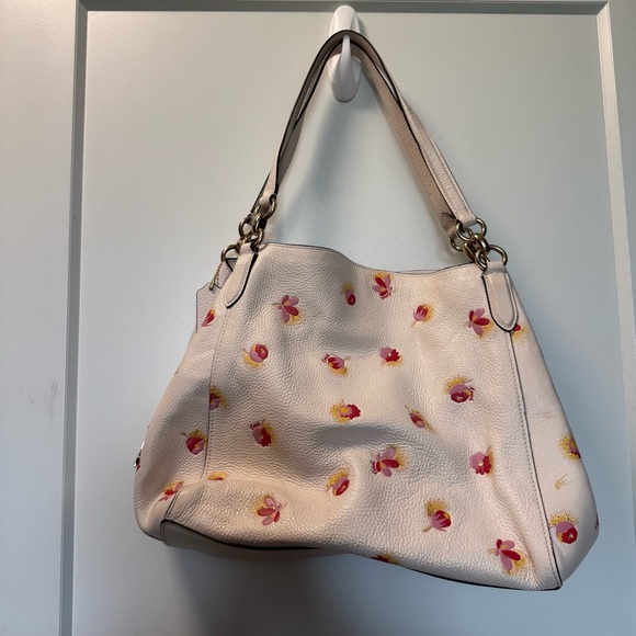 Coach Hallie Shoulder Bag Pop Floral‎ Print White Flowers Gold Pebble Leather - Picture 6 of 12